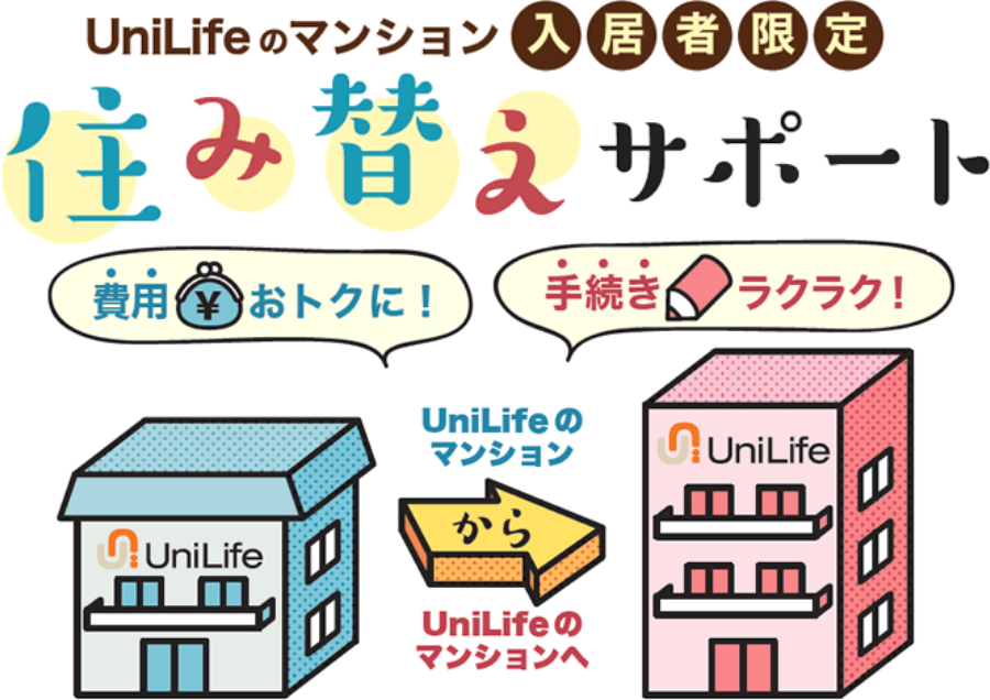 UniLifeのマンション入居者限定 住み替えサポート 費用おトクに！手続きラクラク！UniLifeのマンションからUniLifeのマンションへ